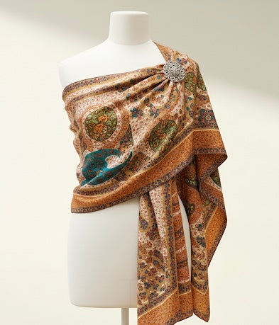 Handcrafted Jamawar Kalamkari Pashmina Luxury Shawl