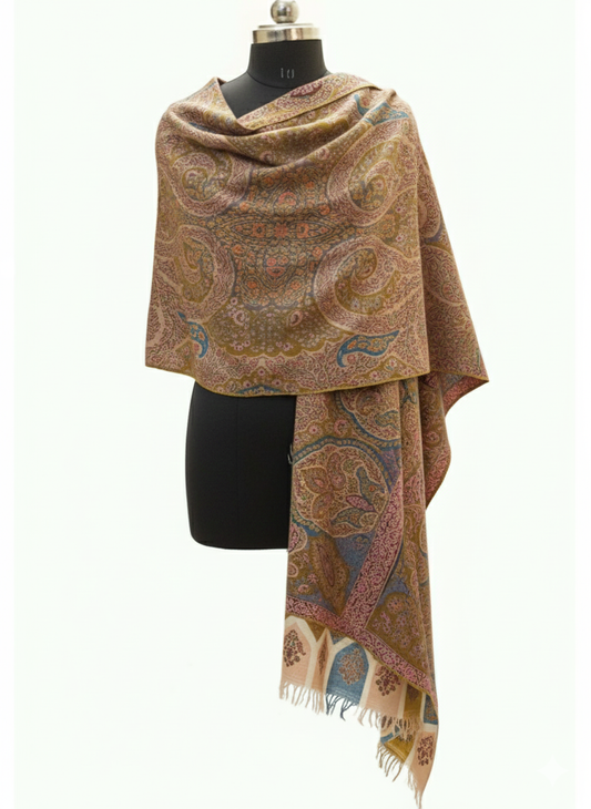 Heritage Hand-Work Kalamkari Pashmina Shawl – Artisanal Floral & Paisley Motif